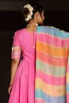 Shop_POMCHA JAIPUR_Pink Cotton V Neck Angarkha Pant Set For Women_at_Aza_Fashions