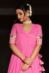 Shop_POMCHA JAIPUR_Pink Cotton V Neck Angarkha Pant Set For Women_Online_at_Aza_Fashions