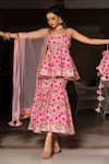 Buy_Pomcha Jaipur_Pink Soft Net Floral Hand Block Print Kurta Sharara Set_at_Aza_Fashions