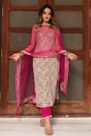 Buy_POMCHA JAIPUR_Pink Cotton And Soft Net Print Hand Block V Neck Kurta Pant Set _at_Aza_Fashions