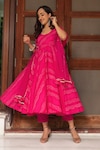 Buy_POMCHA JAIPUR_Pink Cotton And Soft Net Bandhej Scoop Neck Anarkali Set _at_Aza_Fashions