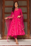 POMCHA JAIPUR_Pink Cotton And Soft Net Bandhej Scoop Neck Anarkali Set _Online_at_Aza_Fashions