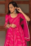 Buy_POMCHA JAIPUR_Pink Cotton And Soft Net Bandhej Scoop Neck Anarkali Set _Online_at_Aza_Fashions