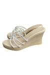 Shop_Cinderella By Heena Yusuf_Beige Embroidery Strappy Wedges _at_Aza_Fashions