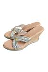 Buy_Cinderella By Heena Yusuf_Beige Embroidered Braided Wedges _at_Aza_Fashions