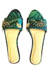 Shop_Cinderella By Heena Yusuf_Green Embroidered Baali Flats _at_Aza_Fashions