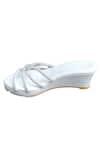 Shop_Cinderella By Heena Yusuf_White Embroidery Knotted Strappy Wedges _at_Aza_Fashions