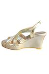 Shop_Cinderella By Heena Yusuf_Gold Strappy Metallic Wedges _at_Aza_Fashions