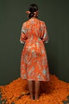 Shop_Chrkha_Orange Chanderi Silk Printed Floral V Neck Dress _at_Aza_Fashions