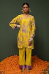 Buy_Chrkha_Yellow Kurta Chanderi Silk And Pant Cotton Print & Embroidery Sequin & & Set _at_Aza_Fashions