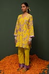 Chrkha_Yellow Kurta Chanderi Silk And Pant Cotton Print & Embroidery Sequin & & Set _Online_at_Aza_Fashions