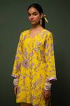 Buy_Chrkha_Yellow Kurta Chanderi Silk And Pant Cotton Print & Embroidery Sequin & & Set _Online_at_Aza_Fashions