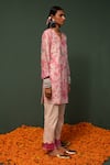 Chrkha_Pink Kurta Chanderi Silk And Pant Cotton Sequin & Floral Print Scallop & Set _Online_at_Aza_Fashions