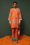 Buy_Chrkha_Orange Kurta Chanderi Silk And Pant Cotton Print & Embroidery Sequin & & Set _at_Aza_Fashions