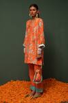 Shop_Chrkha_Orange Kurta Chanderi Silk And Pant Cotton Print & Embroidery Sequin & & Set _at_Aza_Fashions