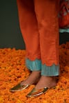 Chrkha_Orange Kurta Chanderi Silk And Pant Cotton Print & Embroidery Sequin & & Set _Online_at_Aza_Fashions