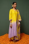 Chrkha_Yellow Kurta And Dupatta Chanderi Silk & Pants Cotton Print & Ombre Set _Online_at_Aza_Fashions