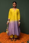 Buy_Chrkha_Yellow Kurta And Dupatta Chanderi Silk & Pants Cotton Print & Ombre Set _Online_at_Aza_Fashions