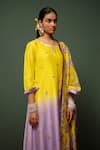 Shop_Chrkha_Yellow Kurta And Dupatta Chanderi Silk & Pants Cotton Print & Ombre Set _Online_at_Aza_Fashions