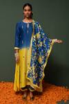 Buy_Chrkha_Blue Kurta And Dupatta Chanderi Silk & Pants Cotton Sequin, Thread Ombre Set _at_Aza_Fashions