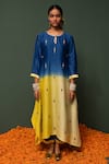 Buy_Chrkha_Blue Kurta And Dupatta Chanderi Silk & Pants Cotton Sequin, Thread Ombre Set _Online_at_Aza_Fashions