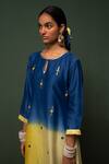 Shop_Chrkha_Blue Kurta And Dupatta Chanderi Silk & Pants Cotton Sequin, Thread Ombre Set _Online_at_Aza_Fashions