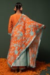 Shop_Chrkha_Orange Kurta And Dupatta Chanderi Silk & Pants Cotton Print & Ombre Set _at_Aza_Fashions