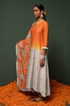 Chrkha_Orange Kurta And Dupatta Chanderi Silk & Pants Cotton Print & Ombre Set _Online_at_Aza_Fashions