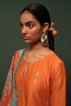 Chrkha_Orange Kurta And Dupatta Chanderi Silk & Pants Cotton Print & Ombre Set _at_Aza_Fashions