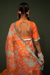Shop_Chrkha_Orange Chanderi Silk Printed Floral Saree_at_Aza_Fashions