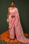 Buy_Chrkha_Pink Chanderi Silk Printed Floral Saree _at_Aza_Fashions