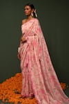 Chrkha_Pink Chanderi Silk Printed Floral Saree _Online_at_Aza_Fashions