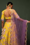 Shop_Chrkha_Yellow , Organza Bird, Floral, Sequin V Neck Print Lehenga Set _at_Aza_Fashions