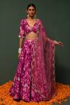 Buy_Chrkha_Pink Silk Printed Floral V Neck Lehenga Set _at_Aza_Fashions