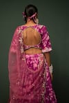 Shop_Chrkha_Pink Silk Printed Floral V Neck Lehenga Set _at_Aza_Fashions