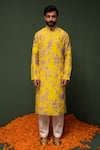 Buy_Chrkha_Yellow Kurta Chanderi Silk And Pant Cotton Satin Floral & Set _at_Aza_Fashions