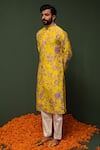 Shop_Chrkha_Yellow Kurta Chanderi Silk And Pant Cotton Satin Floral & Set _at_Aza_Fashions