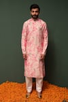 Buy_Chrkha_Pink Kurta Chanderi Silk And Pant Cotton Satin Floral & Set _at_Aza_Fashions