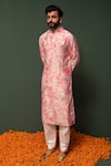 Shop_Chrkha_Pink Kurta Chanderi Silk And Pant Cotton Satin Floral & Set _at_Aza_Fashions