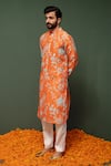 Shop_Chrkha_Orange Kurta Chanderi Silk And Pant Cotton Satin Floral & Set _at_Aza_Fashions