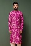 Chrkha_Pink Kurta Chanderi Silk And Pant Cotton Satin Floral & Set _Online_at_Aza_Fashions