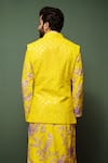 Shop_Chrkha_Yellow Kurta And Nehru Jacket Chanderi Silk & Pant Cotton Satin Bundi Set _at_Aza_Fashions