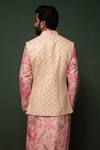 Shop_Chrkha_Pink Kurta And Nehru Jacket Chanderi Silk & Pant Cotton Satin Bundi Set _at_Aza_Fashions