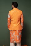 Shop_Chrkha_Orange Kurta And Nehru Jacket Chanderi Silk & Pant Cotton Satin Bundi Set _at_Aza_Fashions