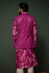 Shop_Chrkha_Pink Kurta And Nehru Jacket Chanderi Silk & Pant Cotton Satin Bundi Set _at_Aza_Fashions