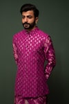 Chrkha_Pink Kurta And Nehru Jacket Chanderi Silk & Pant Cotton Satin Bundi Set _Online_at_Aza_Fashions