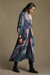 Ritu Kumar_Blue Poly Georgette Floral Print Pleated Jumpsuit_Online_at_Aza_Fashions
