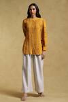 Buy_Ritu Kumar_Yellow Vintage Crepe Embellished Lace Collared Neck Kurti _at_Aza_Fashions