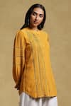 Ritu Kumar_Yellow Vintage Crepe Embellished Lace Collared Neck Kurti _Online_at_Aza_Fashions
