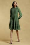 Buy_Ritu Kumar_Green Vintage Crepe Embellished Lace Band Collar Dress _Online_at_Aza_Fashions